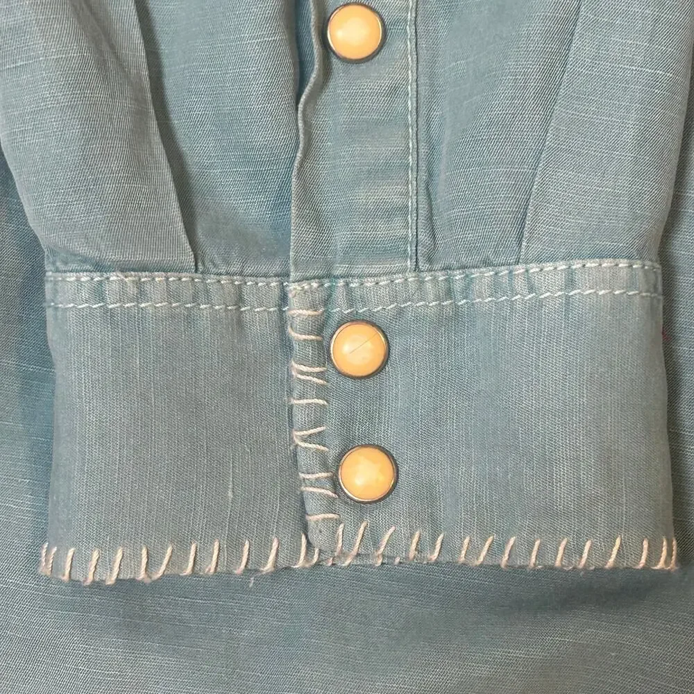 Ryan Michael men's silk linen blend turquoise snap button western shirt XL - Picture 5 of 12